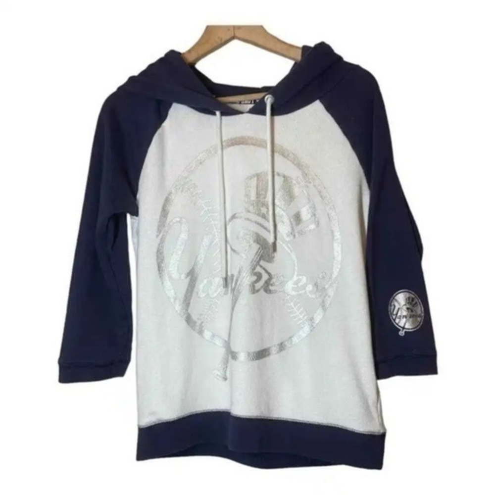 PINK Victoria's Secret New York Yankees 3/4 Sleeve Hoodie Sweatshirt Medium